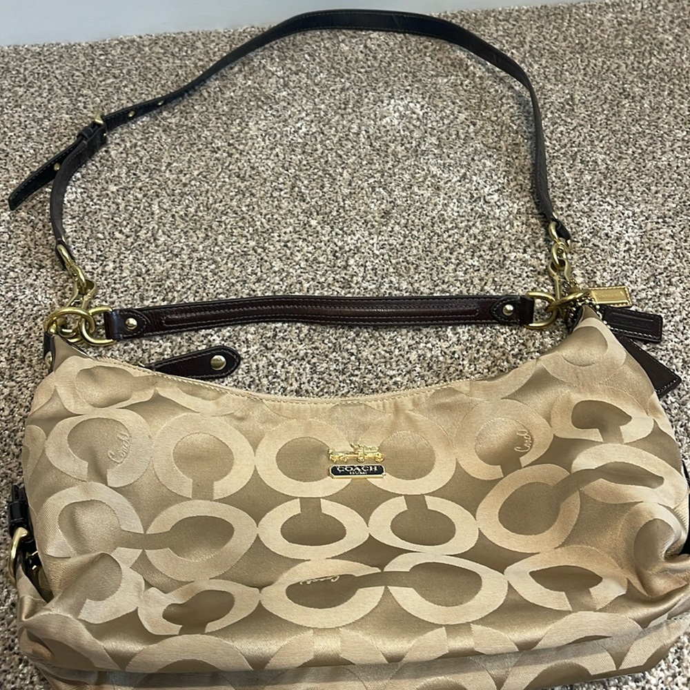 Coach Bag Tan with Dual, Adjustable Leather Straps